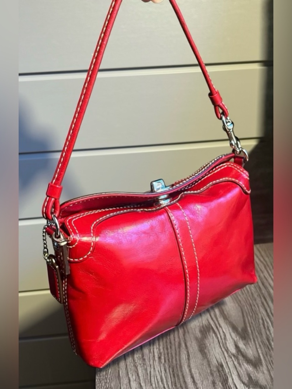 🔥 Vintage Y2K Coach Red Patent Leather Turnlock Mini Bag Wristlet w/Hangtag